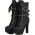 STILVOLLE DAMEN SCHWARZE PLATEAU-MITTELKNIE-STIEFEL MIT SCHNALLENRIEMEN & NIETEN